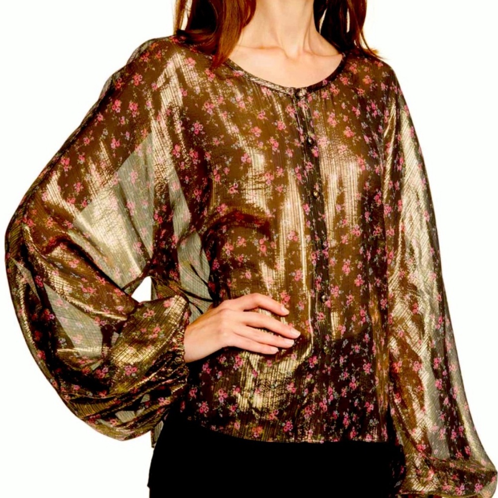 NWT LoveShackFancy Silk Adeline Top Midnight Vine Button Down Shirt Top Small